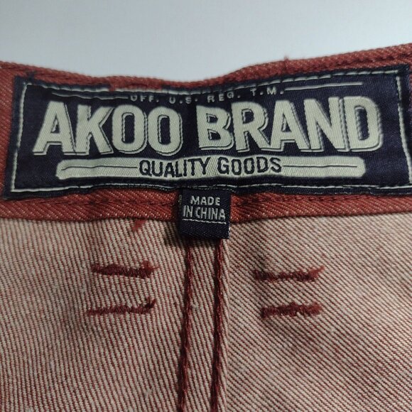 AKOO Mens Red Denim Jeans Straight Leg 36in X 33in Embroidered Pockets - Picture 9 of 14